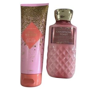 Bundle Bath & Body Works Sweet Whiskey and Champagne Toast Set - Pink and Gold